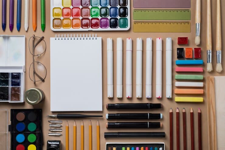 Flat Lay of Supplies for Drawing